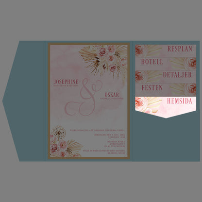BR011-1 - Bröllopshemsida - Boho Rosa pampas  - Tryckt bröllopskort