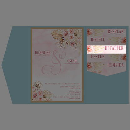 BR011-3 - Informationskort - Boho Rosa pampas  - Tryckt bröllopskort