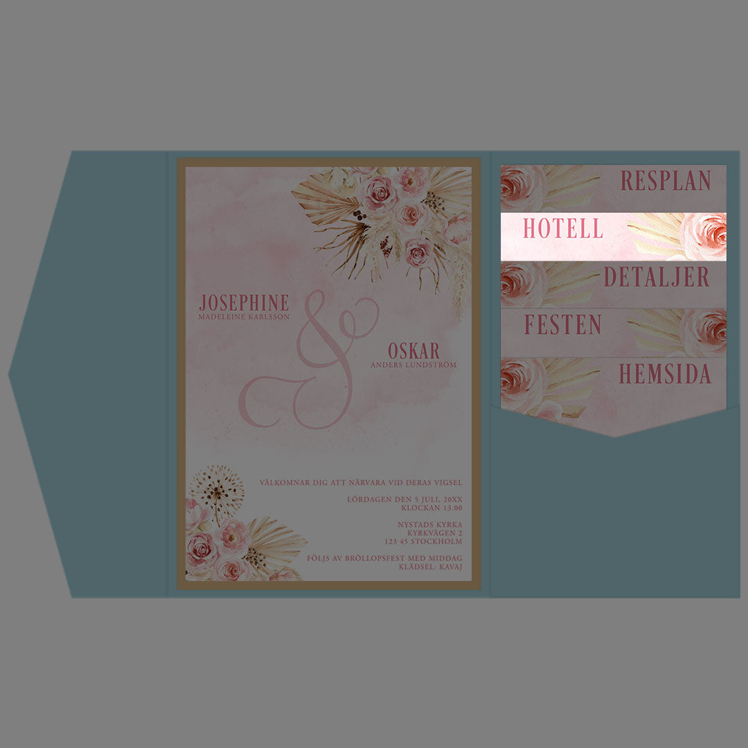 BR011-4 - Boendeinformation - Boho Rosa pampas  - Tryckt bröllopskort