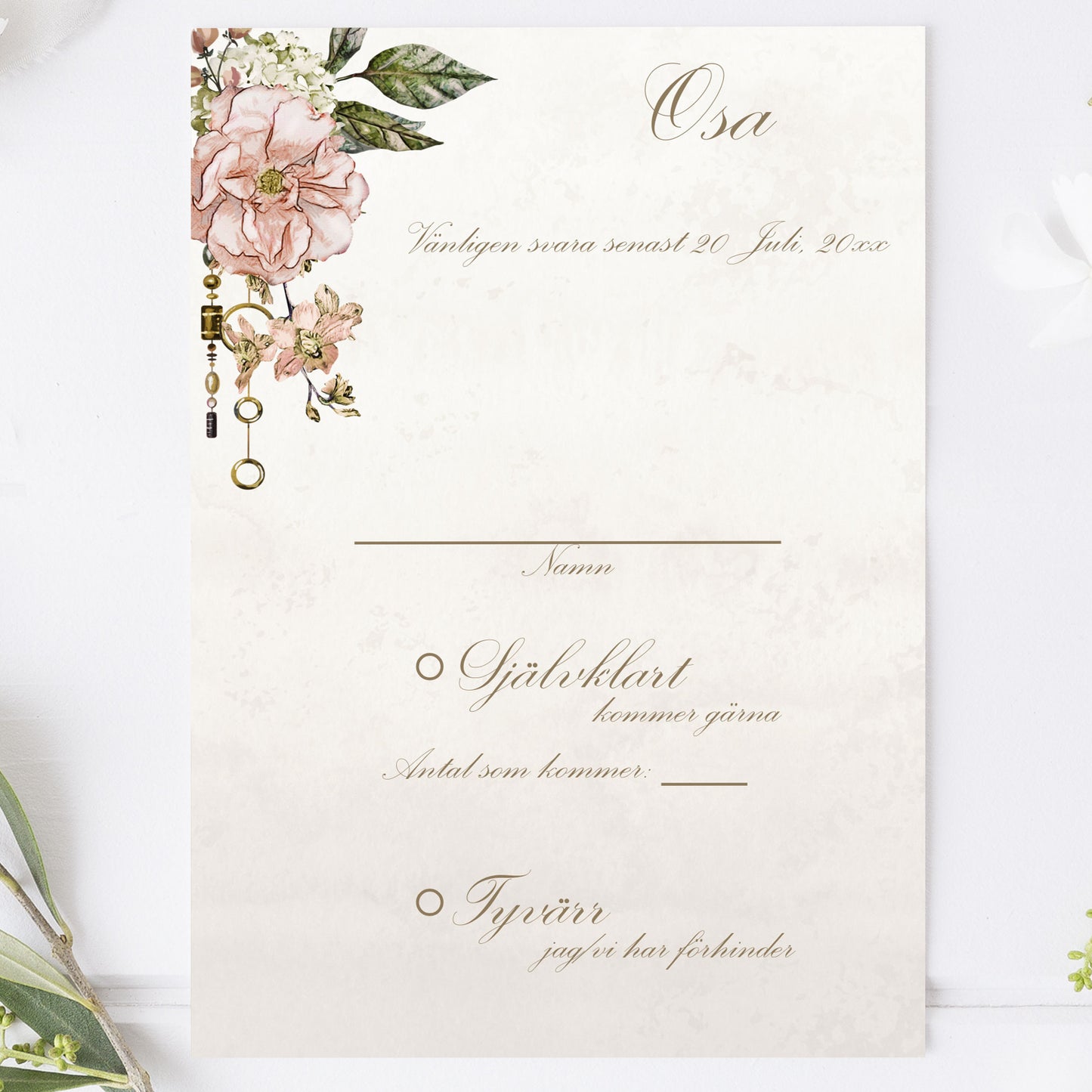 OSA-kort med kuvert (8 färger) – A6 Vintage Rosa Steampunk – Bröllopskort BR012