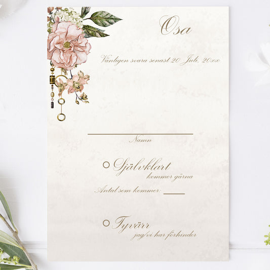 OSA-kort med kuvert (8 färger) – A6 Vintage Rosa Steampunk – Bröllopskort BR012