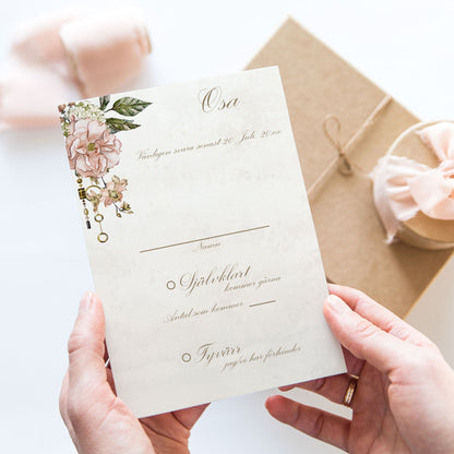 OSA-kort med kuvert (8 färger) – A6 Vintage Rosa Steampunk – Bröllopskort BR012