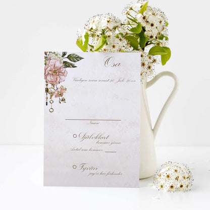 OSA-kort med kuvert (8 färger) – A6 Vintage Rosa Steampunk – Bröllopskort BR012