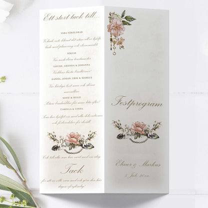 Festprogram till bröllop – Vintage Rosa Steampunk – Avlångt tryckt programkort 10,5×29,7 cm BR012