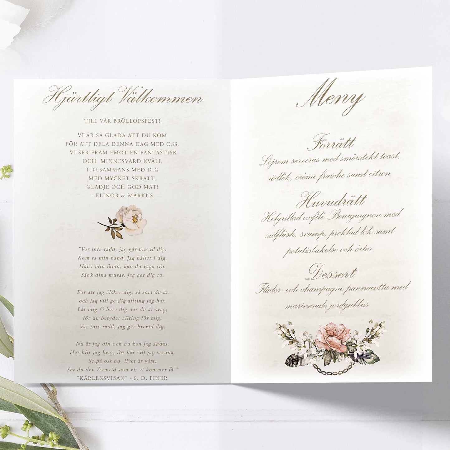 Festprogram litet, till bröllop – Vintage Rosa Steampunk – Tryckt programkort 12,7x17,7 cm BR012