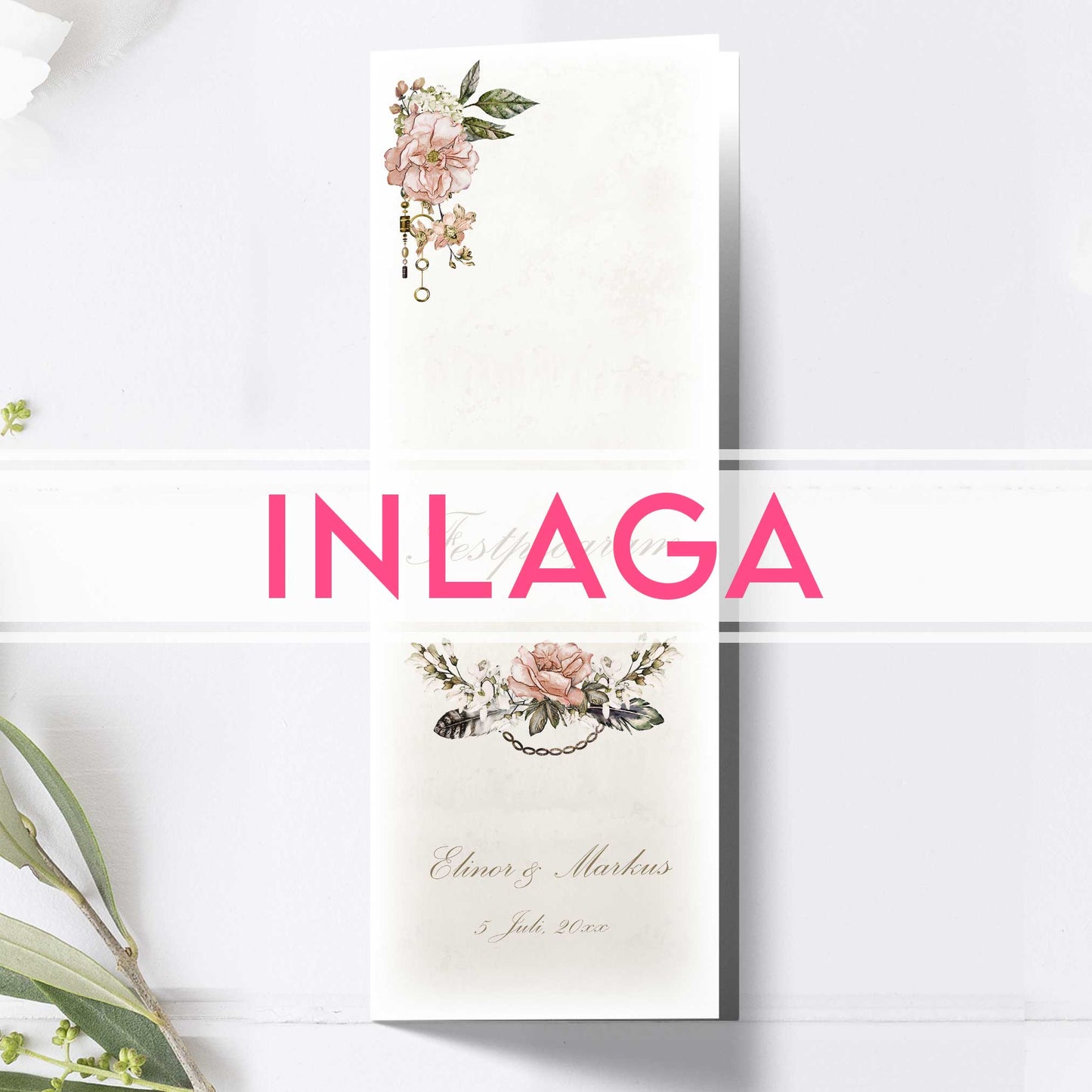 Lång Inlaga till festprogram – Vintage Rosa Steampunk – Extra sidor till avlångt bröllopsprogram 10,5×29,7 cm BR012