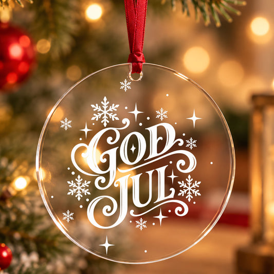 Julgransdekoration God Jul – Akrylhänge med vit text