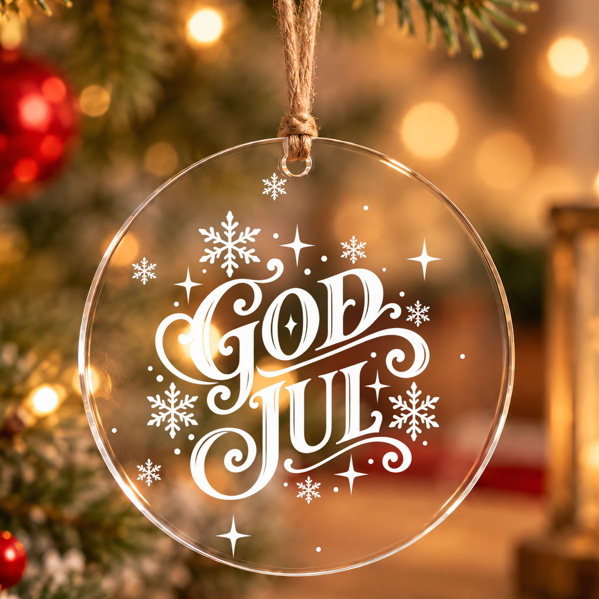 Julgransdekoration God Jul – Akrylhänge med vit text