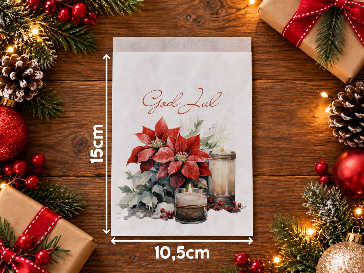 Julpåsar i papper - Julstjärna | Godispåsar & små presentpåsar