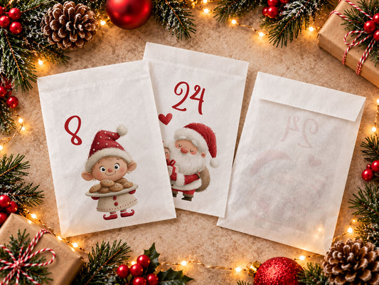 Adventskalender med 24 numrerade påsar – Fyll själv 1–24