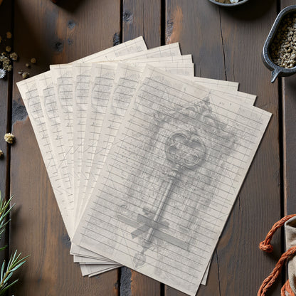 10-pack Brevpapper - Vintage Nyckel Dark Academia Grimoire / Book of Shadows Sidor - Tryckt A5 Papper - GP101