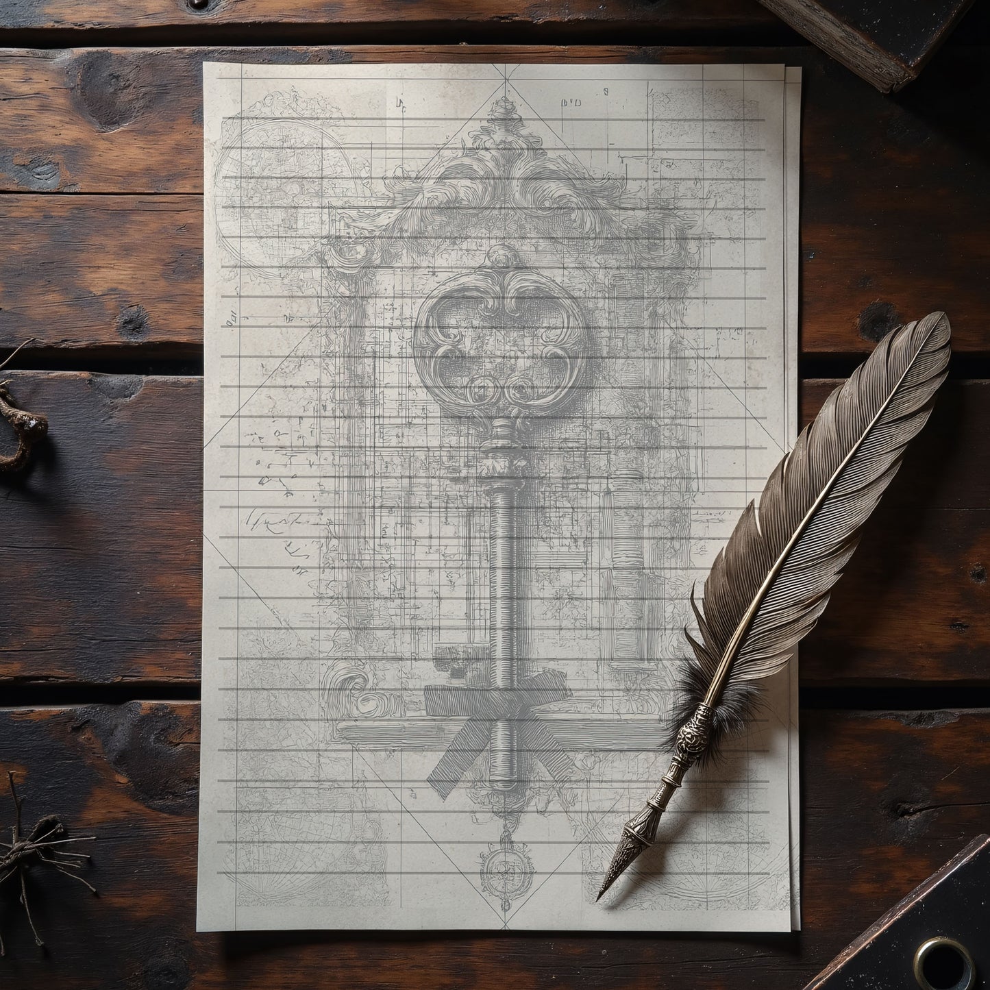 10-pack Brevpapper - Vintage Nyckel Dark Academia Grimoire / Book of Shadows Sidor - Tryckt A5 Papper - GP101