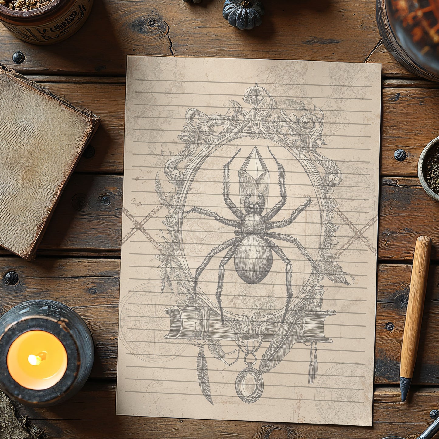 10-pack Brevpapper - Vintage Spindel Dark Academia Grimoire / Book of Shadows Sidor - Tryckt A5 Papper - GP102