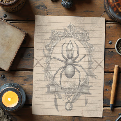 10-pack Brevpapper - Vintage Spindel Dark Academia Grimoire / Book of Shadows Sidor - Tryckt A5 Papper - GP102