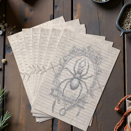 10-pack Brevpapper - Vintage Spindel Dark Academia Grimoire / Book of Shadows Sidor - Tryckt A5 Papper - GP102