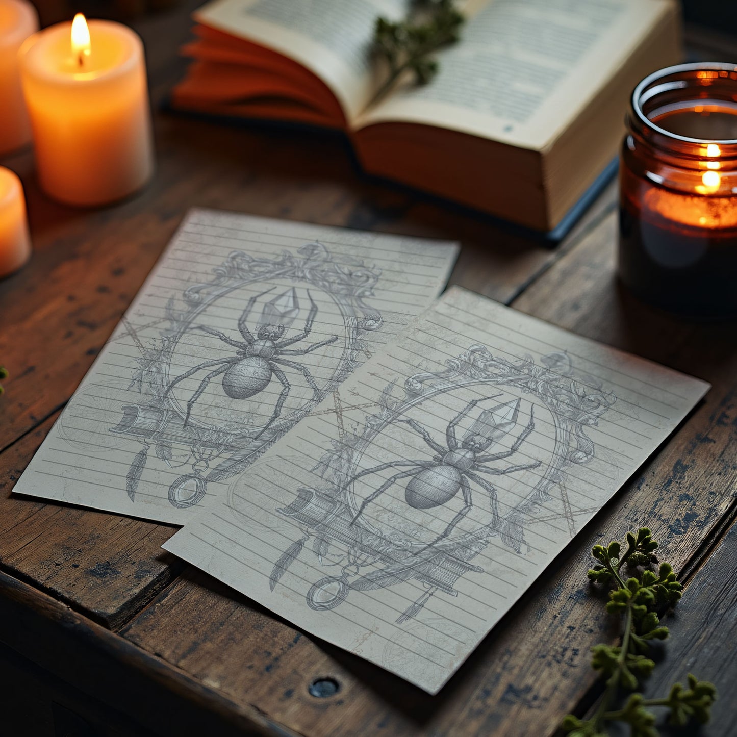 10-pack Brevpapper - Vintage Spindel Dark Academia Grimoire / Book of Shadows Sidor - Tryckt A5 Papper - GP102