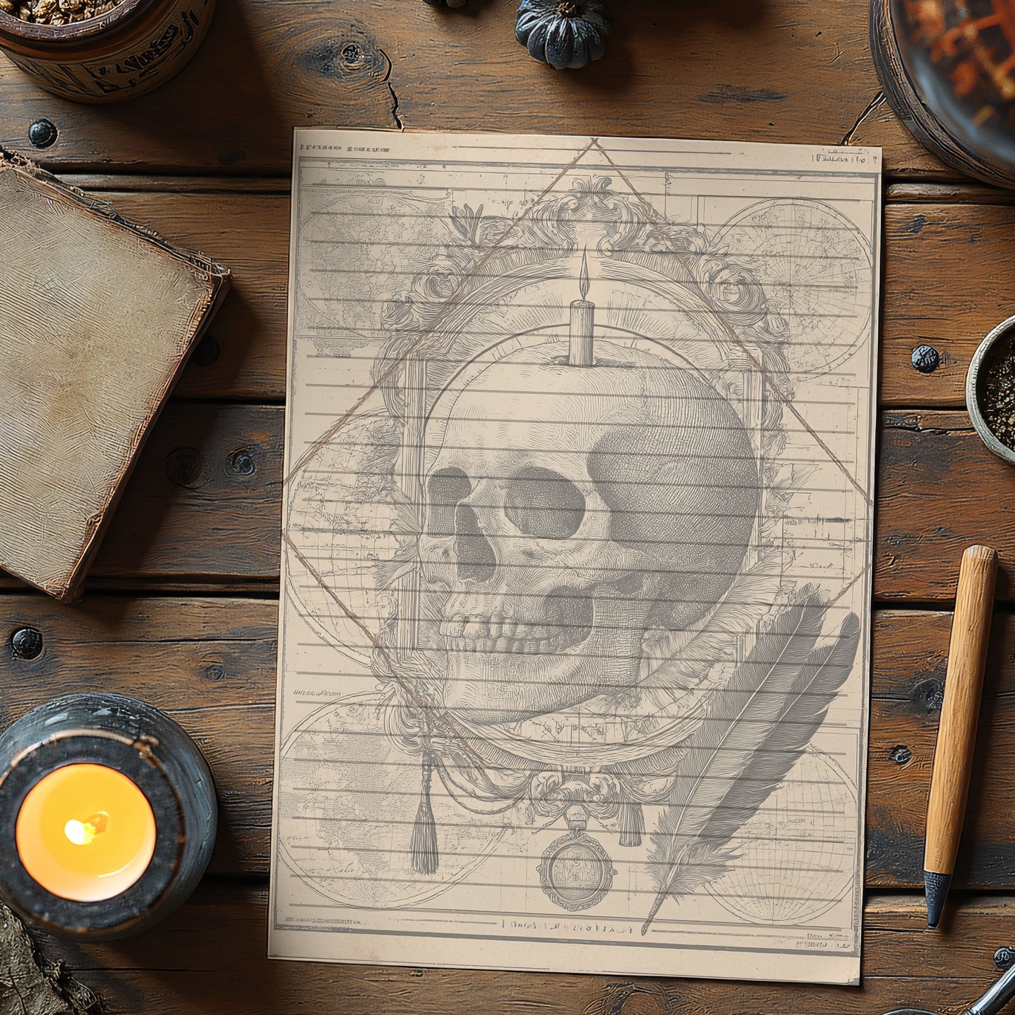 10-pack Brevpapper - Vintage Dödskalle Dark Academia Grimoire / Book of Shadows Sidor - Tryckt A5 Papper - GP103