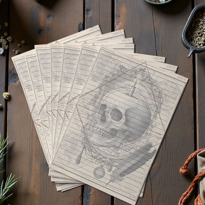 10-pack Brevpapper - Vintage Dödskalle Dark Academia Grimoire / Book of Shadows Sidor - Tryckt A5 Papper - GP103