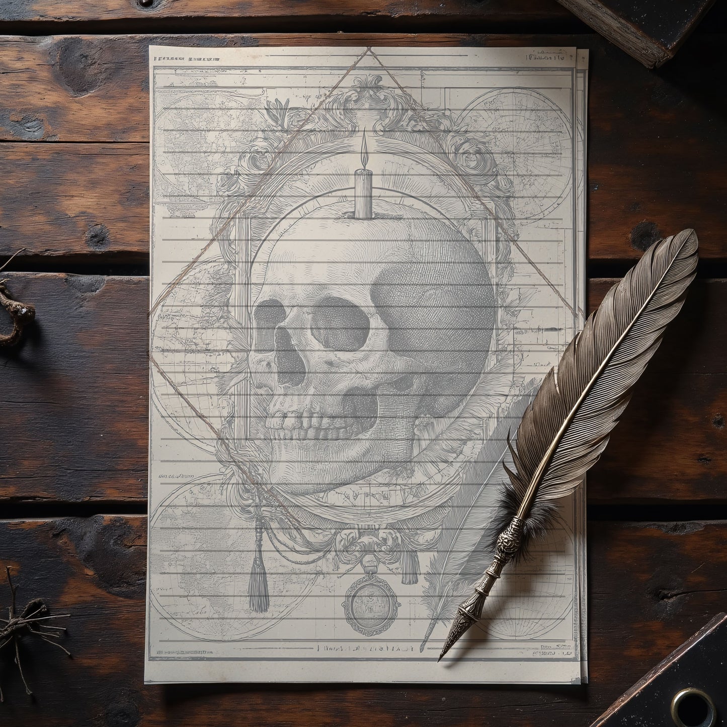 10-pack Brevpapper - Vintage Dödskalle Dark Academia Grimoire / Book of Shadows Sidor - Tryckt A5 Papper - GP103