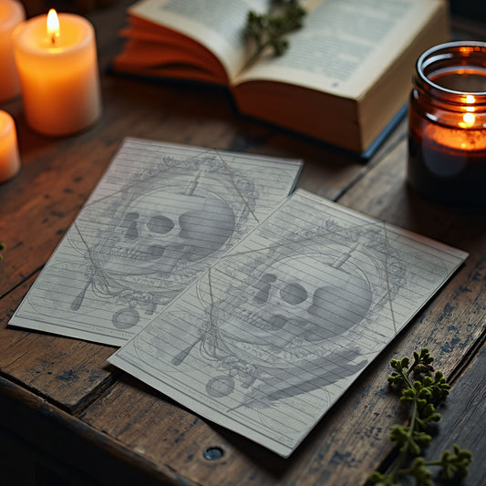 10-pack Brevpapper - Vintage Dödskalle Dark Academia Grimoire / Book of Shadows Sidor - Tryckt A5 Papper - GP103