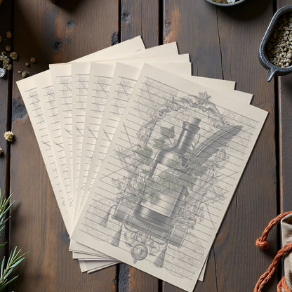 10-pack Brevpapper - Vintage Vinflaska Dark Academia Grimoire / Book of Shadows Sidor - Tryckt A5 Papper - GP104
