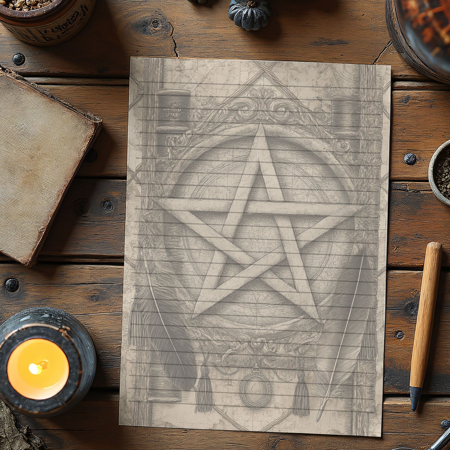10-pack Brevpapper - Vintage Pentagram Dark Academia Grimoire / Book of Shadows Sidor - Tryckt A5 Papper - GP105