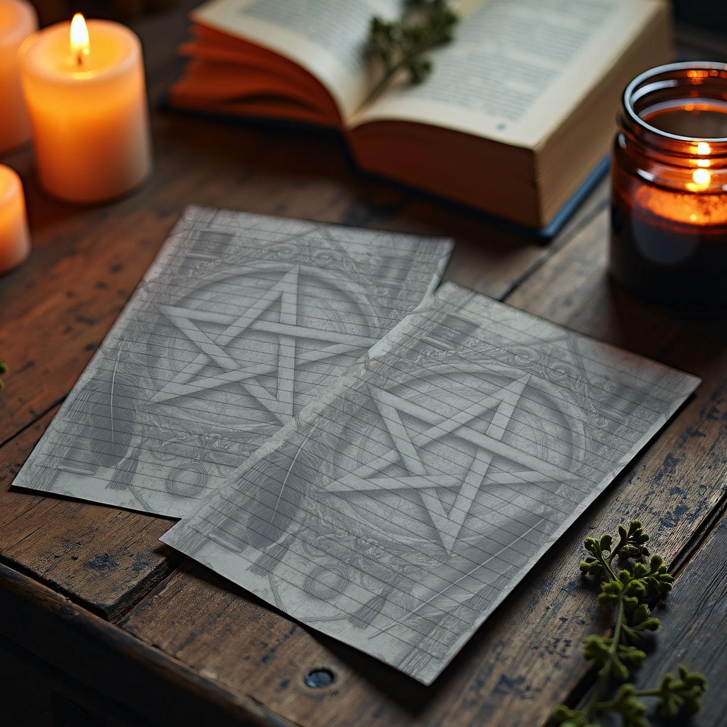 10-pack Brevpapper - Vintage Pentagram Dark Academia Grimoire / Book of Shadows Sidor - Tryckt A5 Papper - GP105