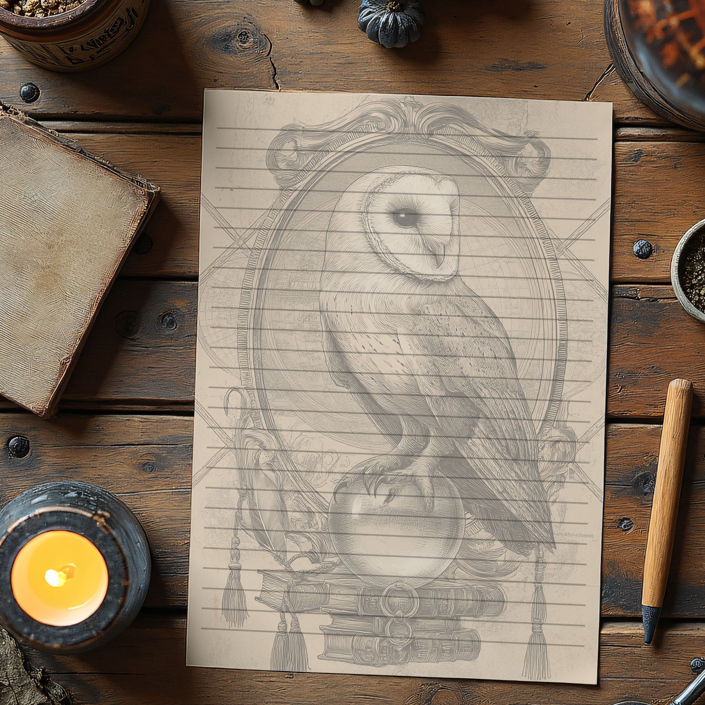 10-pack Brevpapper - Vintage Uggla Dark Academia Grimoire / Book of Shadows Sidor - Tryckt A5 Papper - GP106