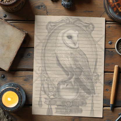 10-pack Brevpapper - Vintage Uggla Dark Academia Grimoire / Book of Shadows Sidor - Tryckt A5 Papper - GP106