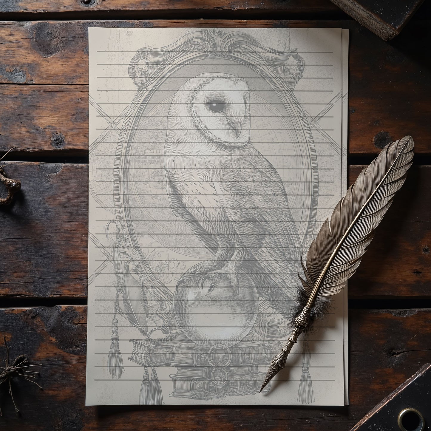 10-pack Brevpapper - Vintage Uggla Dark Academia Grimoire / Book of Shadows Sidor - Tryckt A5 Papper - GP106