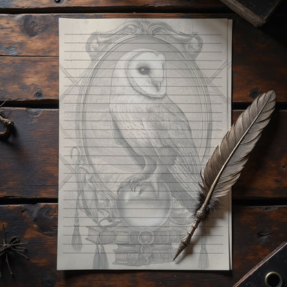 10-pack Brevpapper - Vintage Uggla Dark Academia Grimoire / Book of Shadows Sidor - Tryckt A5 Papper - GP106