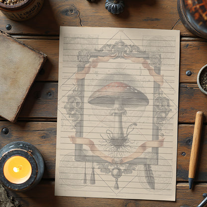 10-pack Brevpapper - Vintage Flugsvamp Dark Academia Grimoire / Book of Shadows Sidor - Tryckt A5 Papper - GP107