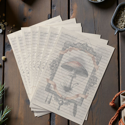 10-pack Brevpapper - Vintage Flugsvamp Dark Academia Grimoire / Book of Shadows Sidor - Tryckt A5 Papper - GP107