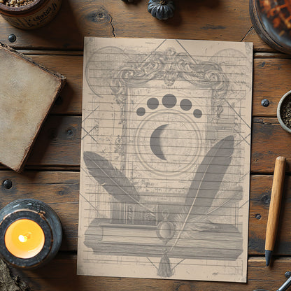 10-pack Brevpapper - Vintage Månfaser Dark Academia Grimoire / Book of Shadows Sidor - Tryckt A5 Papper - GP108
