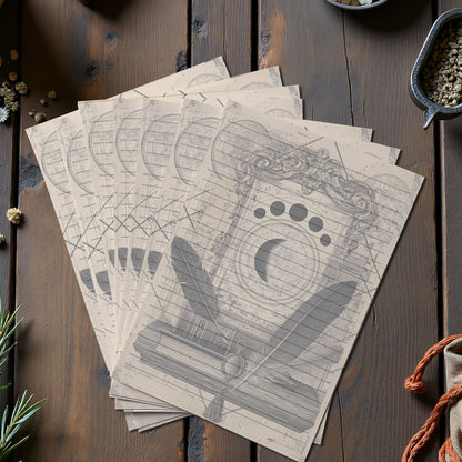 10-pack Brevpapper - Vintage Månfaser Dark Academia Grimoire / Book of Shadows Sidor - Tryckt A5 Papper - GP108