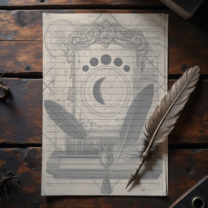 10-pack Brevpapper - Vintage Månfaser Dark Academia Grimoire / Book of Shadows Sidor - Tryckt A5 Papper - GP108