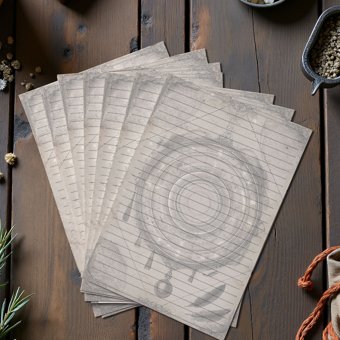 10-pack Brevpapper - Vintage Pendel Dark Academia Grimoire / Book of Shadows Sidor - Tryckt A5 Papper - GP109