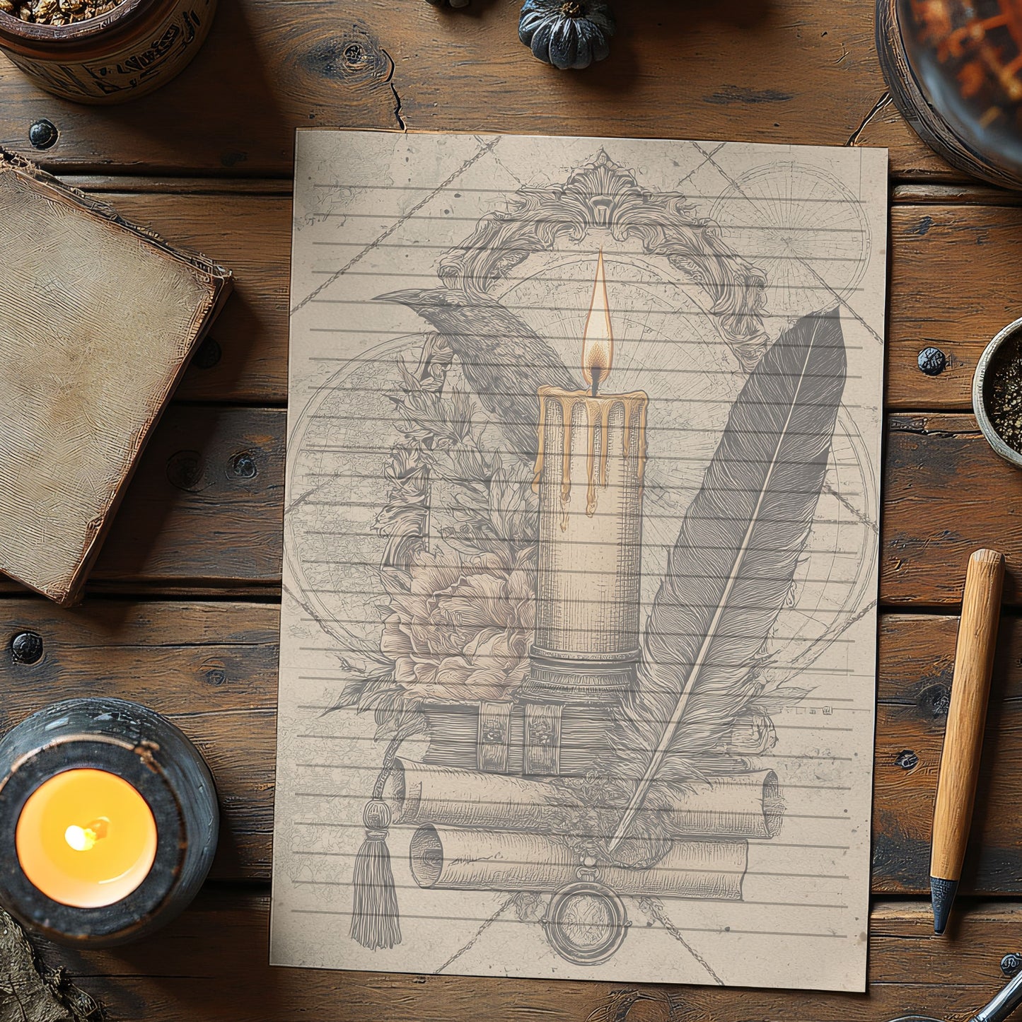 10-pack Brevpapper - Vintage Ljus Dark Academia Grimoire / Book of Shadows Sidor - Tryckt A5 Papper - GP110