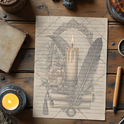 10-pack Brevpapper - Vintage Ljus Dark Academia Grimoire / Book of Shadows Sidor - Tryckt A5 Papper - GP110