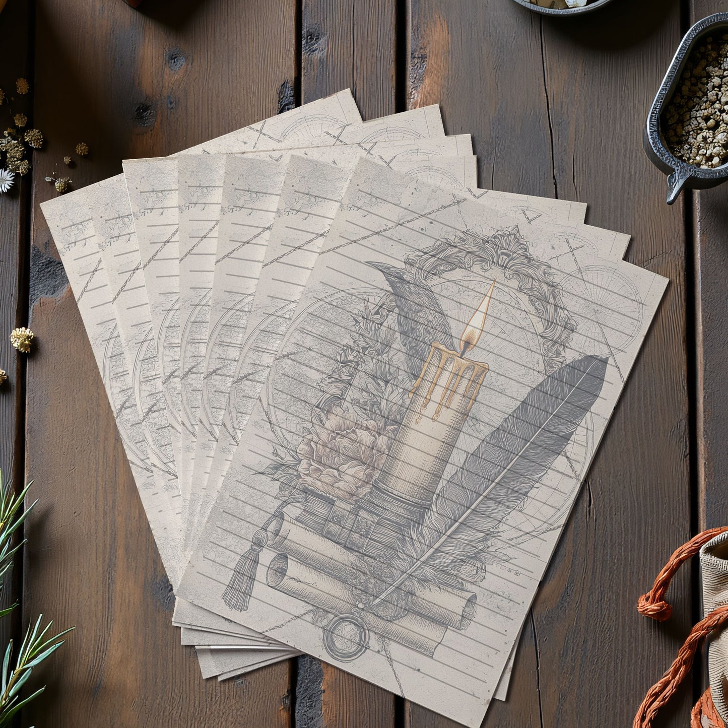 10-pack Brevpapper - Vintage Ljus Dark Academia Grimoire / Book of Shadows Sidor - Tryckt A5 Papper - GP110