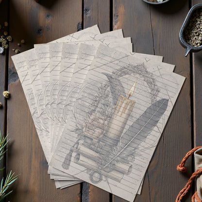 10-pack Brevpapper - Vintage Ljus Dark Academia Grimoire / Book of Shadows Sidor - Tryckt A5 Papper - GP110