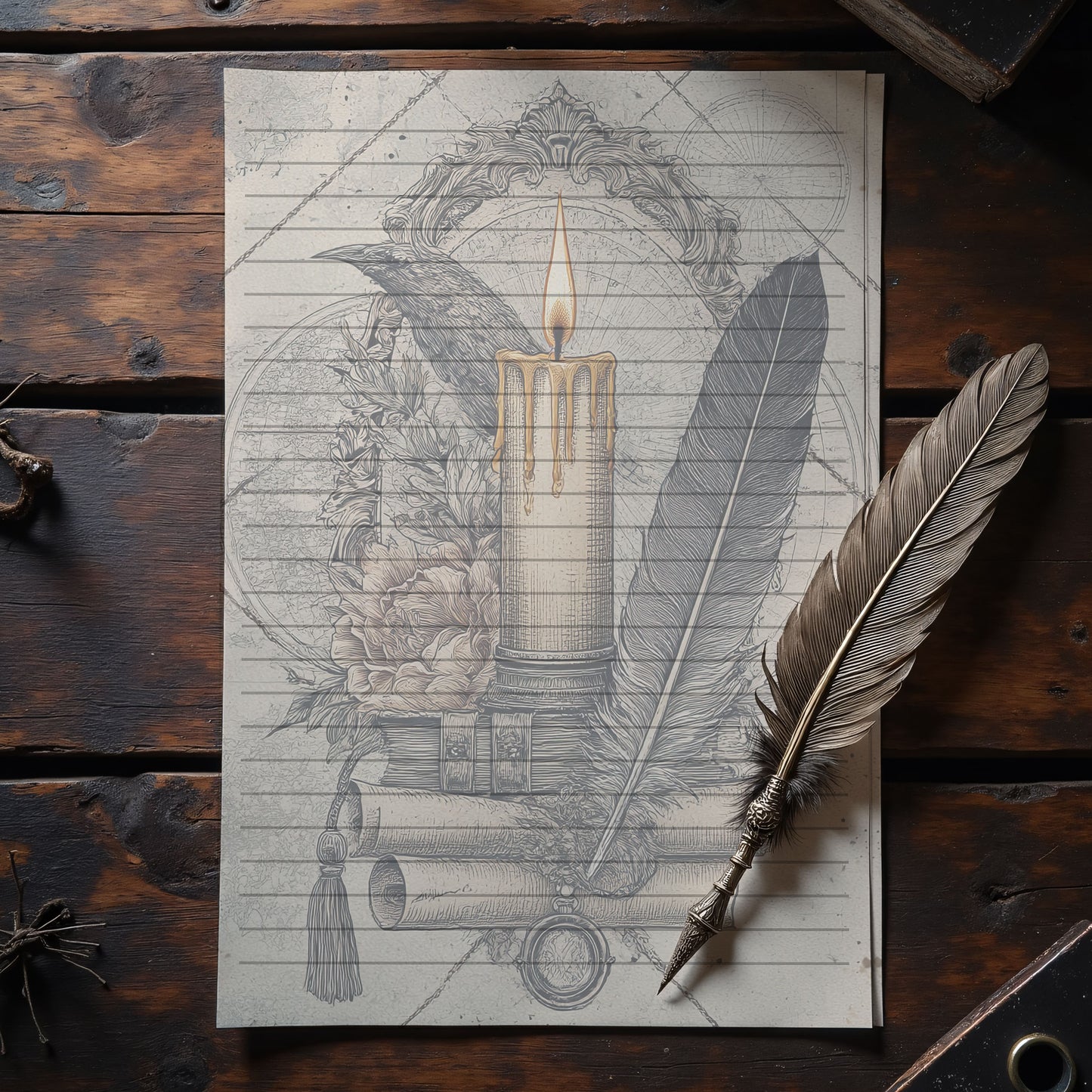 10-pack Brevpapper - Vintage Ljus Dark Academia Grimoire / Book of Shadows Sidor - Tryckt A5 Papper - GP110