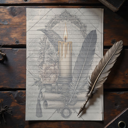 10-pack Brevpapper - Vintage Ljus Dark Academia Grimoire / Book of Shadows Sidor - Tryckt A5 Papper - GP110