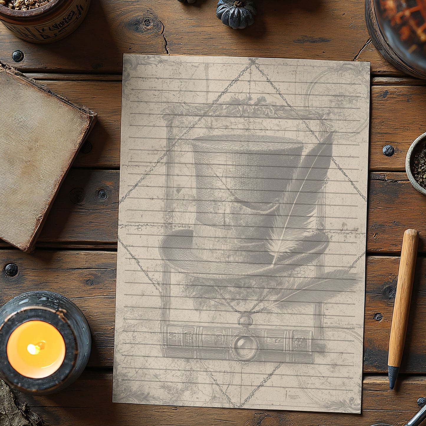 10-pack Brevpapper - Vintage Cylinderhatt Dark Academia Grimoire / Book of Shadows Sidor - Tryckt A5 Papper - GP111