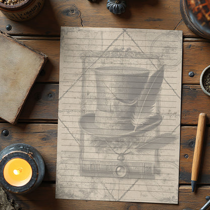 10-pack Brevpapper - Vintage Cylinderhatt Dark Academia Grimoire / Book of Shadows Sidor - Tryckt A5 Papper - GP111