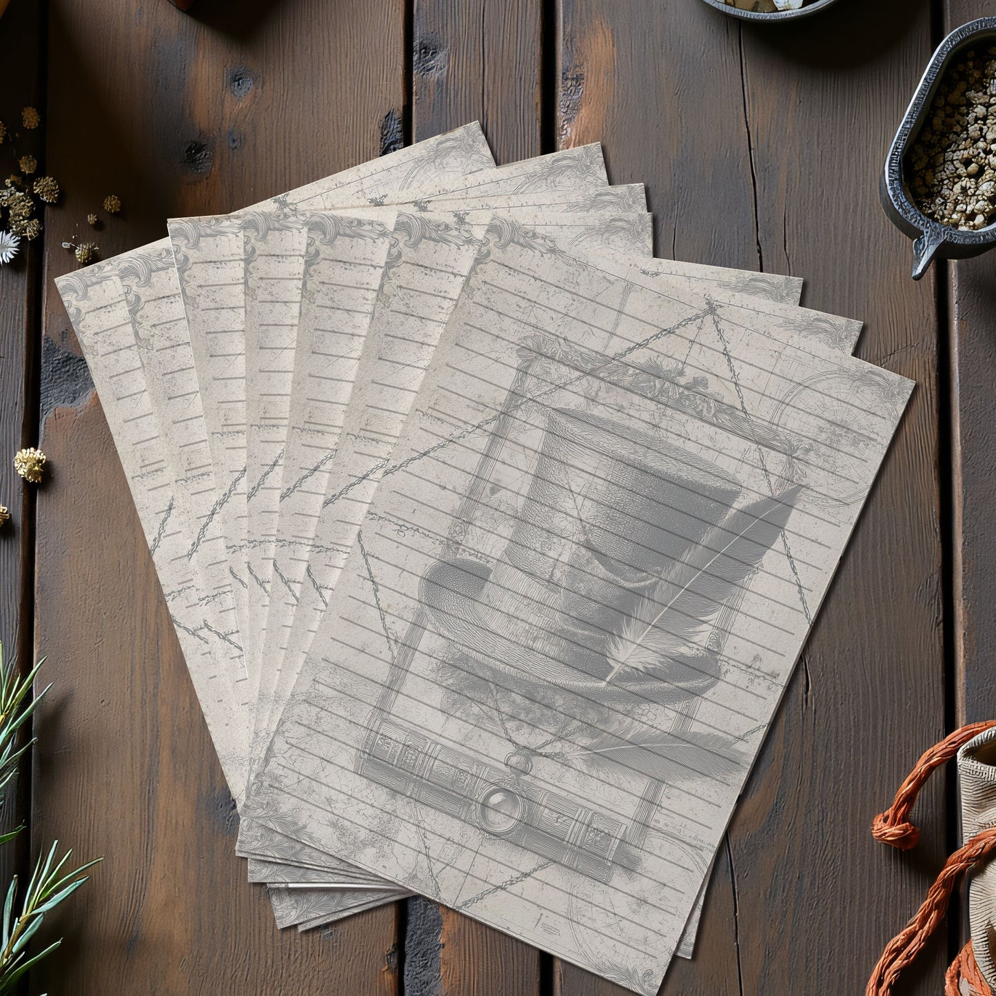 10-pack Brevpapper - Vintage Cylinderhatt Dark Academia Grimoire / Book of Shadows Sidor - Tryckt A5 Papper - GP111