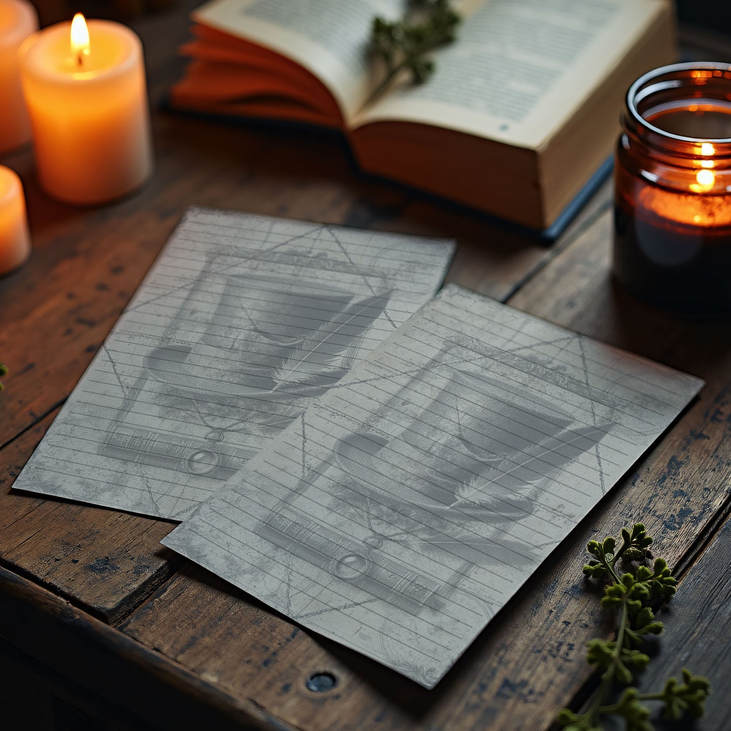 10-pack Brevpapper - Vintage Cylinderhatt Dark Academia Grimoire / Book of Shadows Sidor - Tryckt A5 Papper - GP111