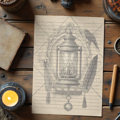 10-pack Brevpapper - Vintage Lykta Dark Academia Grimoire / Book of Shadows Sidor - Tryckt A5 Papper - GP112