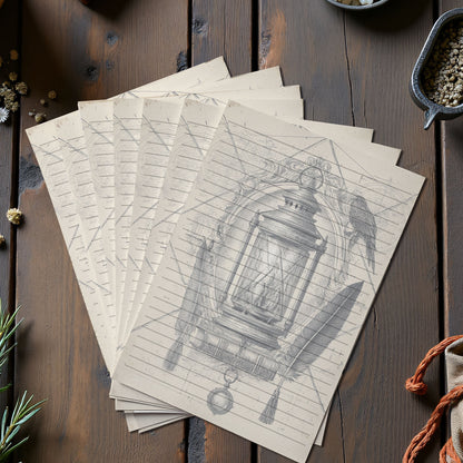 10-pack Brevpapper - Vintage Lykta Dark Academia Grimoire / Book of Shadows Sidor - Tryckt A5 Papper - GP112