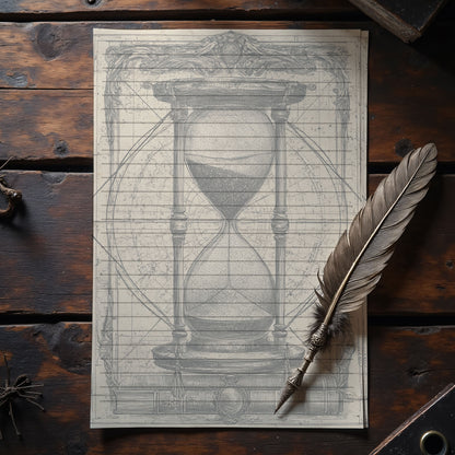 10-pack Brevpapper - Vintage Timglas Dark Academia Grimoire / Book of Shadows Sidor - Tryckt A5 Papper - GP113